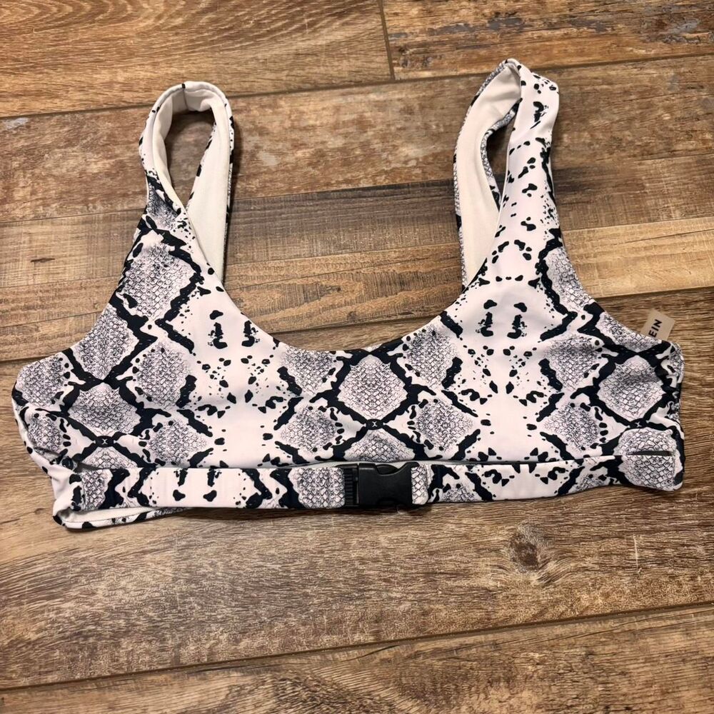 SHEIN Snakeskin Buckle Black White Women's Vacation Large Swimwear Bikini Top
